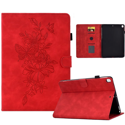 For Samsung Galaxy Tab A7 10.4 2020 T500 Peony Butterfly Embossed Leather Smart Tablet Case(Red) by buy2fix