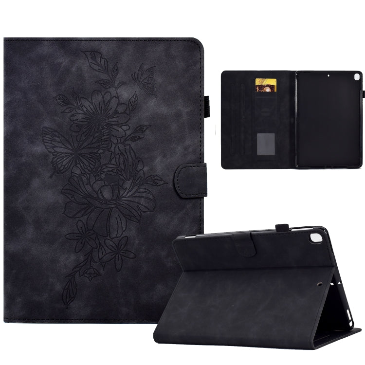 For Samsung Galaxy Tab A7 10.4 2020 T500 Peony Butterfly Embossed Leather Smart Tablet Case(Black) by buy2fix