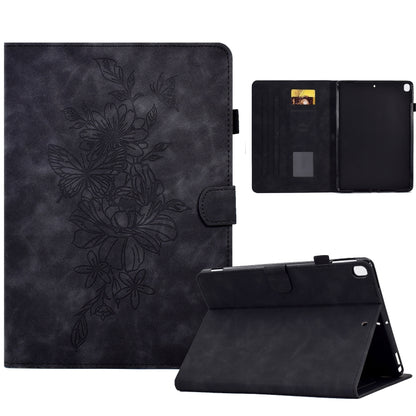 For Samsung Galaxy Tab A7 10.4 2020 T500 Peony Butterfly Embossed Leather Smart Tablet Case(Black) by buy2fix