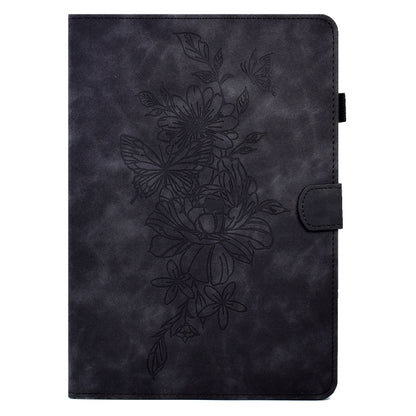 For Samsung Galaxy Tab A7 10.4 2020 T500 Peony Butterfly Embossed Leather Smart Tablet Case(Black) by buy2fix