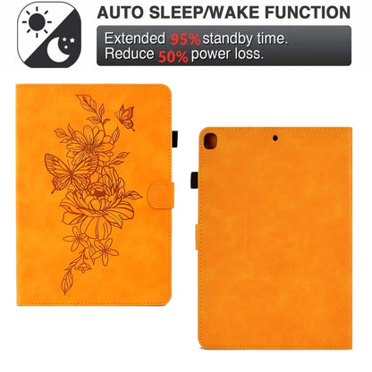 For Samsung Galaxy Tab A7 10.4 2020 T500 Peony Butterfly Embossed Leather Smart Tablet Case(Khaki) by buy2fix