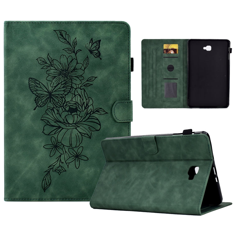 For Samsung Galaxy Tab A 10.1 2016 T580 Peony Butterfly Embossed Leather Smart Tablet Case(Green) by buy2fix