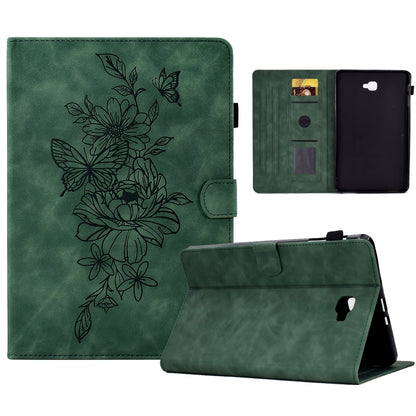 For Samsung Galaxy Tab A 10.1 2016 T580 Peony Butterfly Embossed Leather Smart Tablet Case(Green) by buy2fix