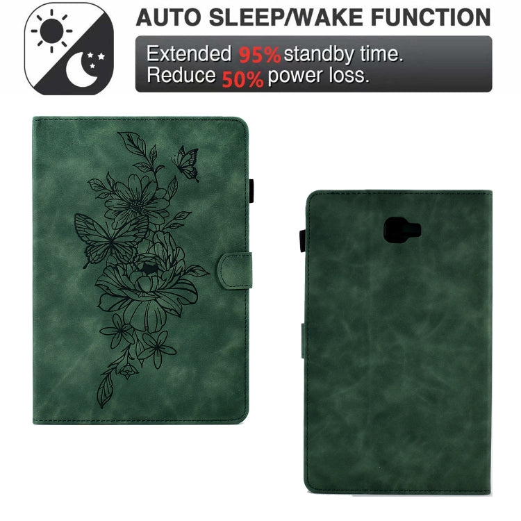 For Samsung Galaxy Tab A 10.1 2016 T580 Peony Butterfly Embossed Leather Smart Tablet Case(Green) by buy2fix