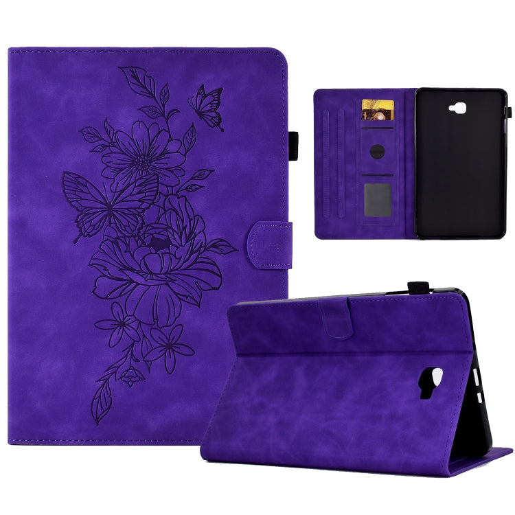 For Samsung Galaxy Tab A 10.1 2016 T580 Peony Butterfly Embossed Leather Smart Tablet Case(Purple) by buy2fix