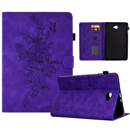 For Samsung Galaxy Tab A 10.1 2016 T580 Peony Butterfly Embossed Leather Smart Tablet Case(Purple) by buy2fix