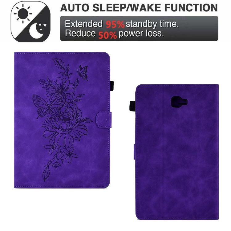 For Samsung Galaxy Tab A 10.1 2016 T580 Peony Butterfly Embossed Leather Smart Tablet Case(Purple) by buy2fix