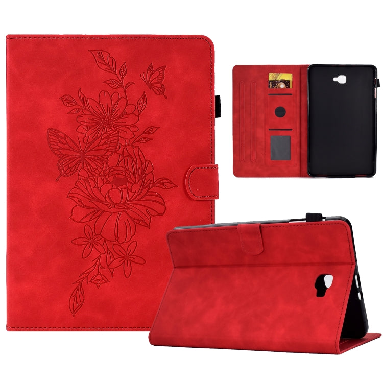 For Samsung Galaxy Tab A 10.1 2016 T580 Peony Butterfly Embossed Leather Smart Tablet Case(Red) by buy2fix