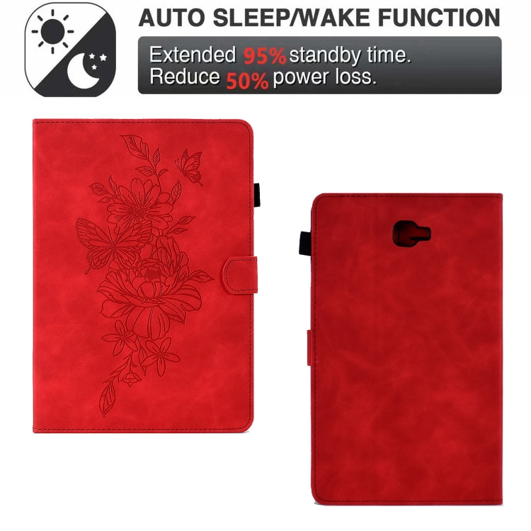 For Samsung Galaxy Tab A 10.1 2016 T580 Peony Butterfly Embossed Leather Smart Tablet Case(Red) by buy2fix