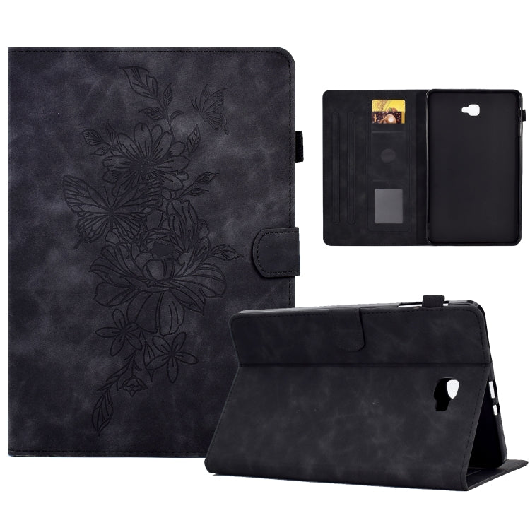 For Samsung Galaxy Tab A 10.1 2016 T580 Peony Butterfly Embossed Leather Smart Tablet Case(Black) by buy2fix