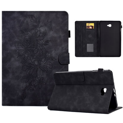 For Samsung Galaxy Tab A 10.1 2016 T580 Peony Butterfly Embossed Leather Smart Tablet Case(Black) by buy2fix
