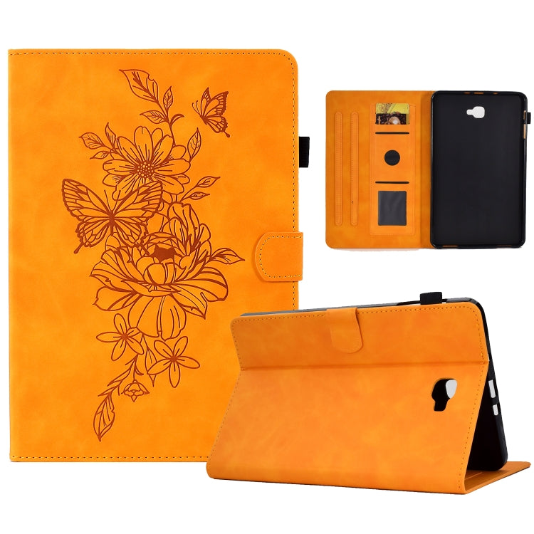For Samsung Galaxy Tab A 10.1 2016 T580 Peony Butterfly Embossed Leather Smart Tablet Case(Khaki) by buy2fix