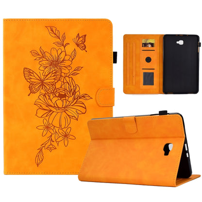 For Samsung Galaxy Tab A 10.1 2016 T580 Peony Butterfly Embossed Leather Smart Tablet Case(Khaki) by buy2fix