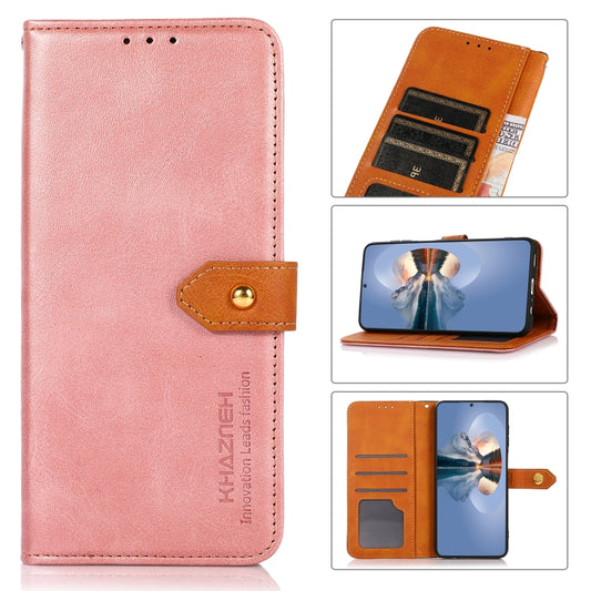 For OnePlus 11 5G KHAZNEH Dual-color Cowhide Texture Flip Leather Phone Case(Rose Gold) by buy2fix