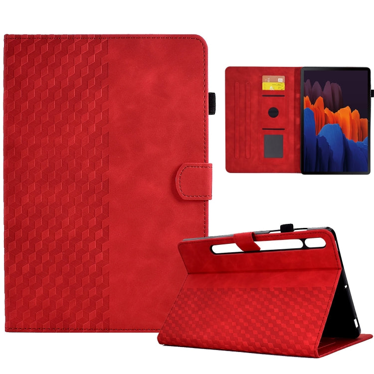 For Samsung Galaxy Tab S7 T870 / S8 X700 Rhombus Embossed Leather Smart Tablet Case(Red) by buy2fix