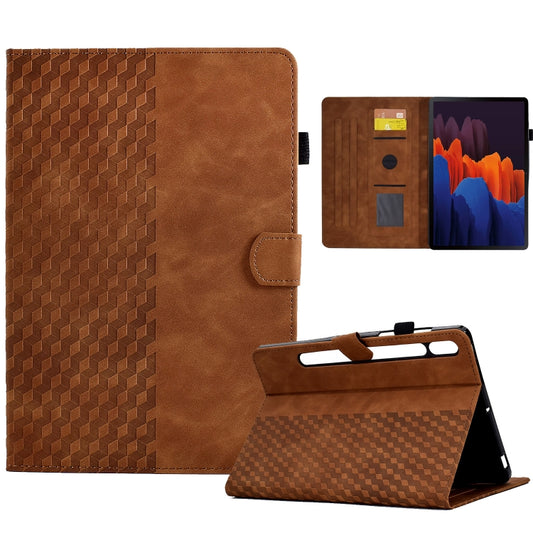 For Samsung Galaxy Tab S7 T870 / S8 X700 Rhombus Embossed Leather Smart Tablet Case(Brown) by buy2fix