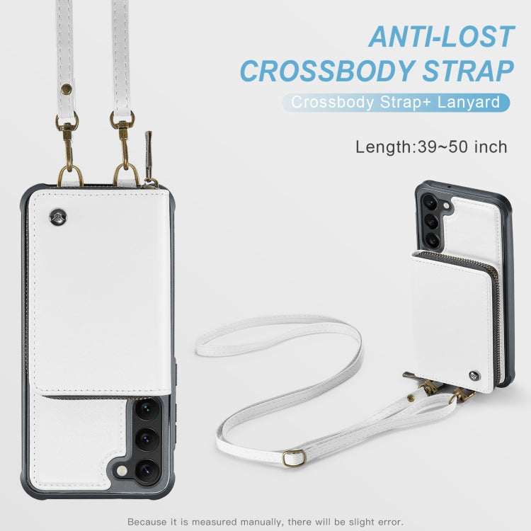 For Samsung Galaxy S23 5G JEEHOOD C22 Series Zipper Wallet Leather Phone Case with Dual Lanyard(White) - Galaxy S23 5G Cases by JEEHOOD | Online Shopping UK | buy2fix