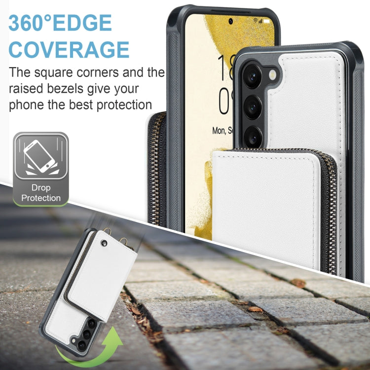For Samsung Galaxy S23 5G JEEHOOD C22 Series Zipper Wallet Leather Phone Case with Dual Lanyard(White) - Galaxy S23 5G Cases by JEEHOOD | Online Shopping UK | buy2fix