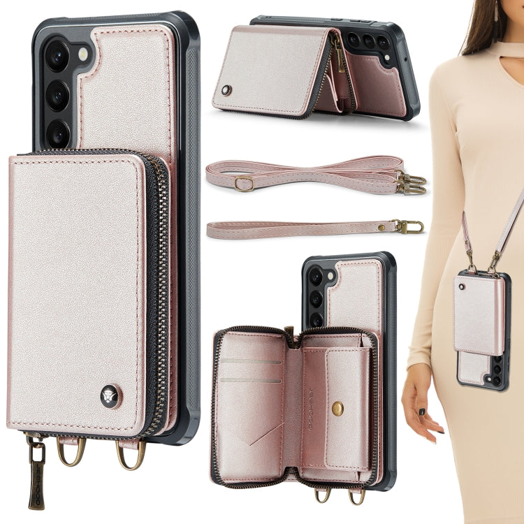 For Samsung Galaxy S23 5G JEEHOOD C22 Series Zipper Wallet Leather Phone Case with Dual Lanyard(Rose Gold) - Galaxy S23 5G Cases by JEEHOOD | Online Shopping UK | buy2fix