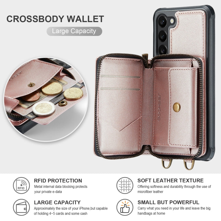 For Samsung Galaxy S23 5G JEEHOOD C22 Series Zipper Wallet Leather Phone Case with Dual Lanyard(Rose Gold) - Galaxy S23 5G Cases by JEEHOOD | Online Shopping UK | buy2fix