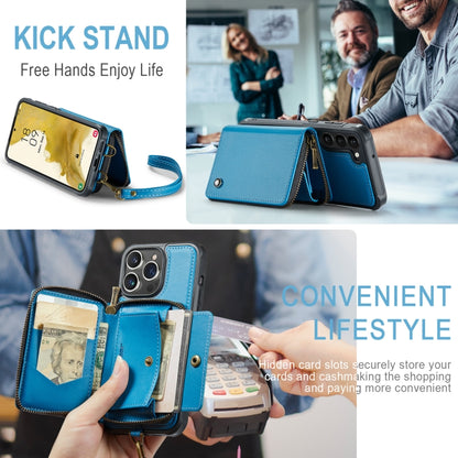 For Samsung Galaxy S23 5G JEEHOOD C22 Series Zipper Wallet Leather Phone Case with Dual Lanyard(Blue) - Galaxy S23 5G Cases by JEEHOOD | Online Shopping UK | buy2fix