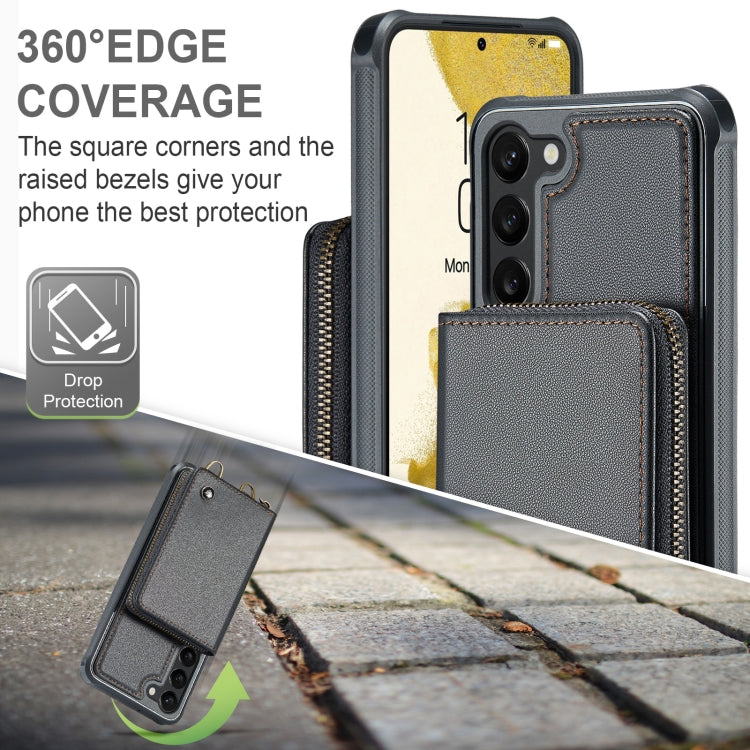 For Samsung Galaxy S23 5G JEEHOOD C22 Series Zipper Wallet Leather Phone Case with Dual Lanyard(Black) - Galaxy S23 5G Cases by JEEHOOD | Online Shopping UK | buy2fix