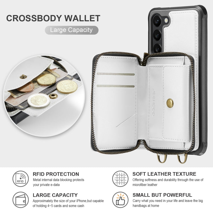 For Samsung Galaxy S23+ 5G JEEHOOD C22 Series Zipper Wallet Leather Phone Case with Dual Lanyard(White) - Galaxy S23+ 5G Cases by JEEHOOD | Online Shopping UK | buy2fix