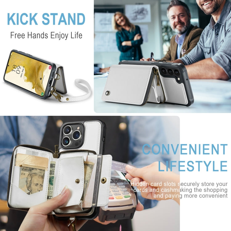 For Samsung Galaxy S23+ 5G JEEHOOD C22 Series Zipper Wallet Leather Phone Case with Dual Lanyard(White) - Galaxy S23+ 5G Cases by JEEHOOD | Online Shopping UK | buy2fix