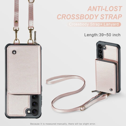 For Samsung Galaxy S23+ 5G JEEHOOD C22 Series Zipper Wallet Leather Phone Case with Dual Lanyard(Rose Gold) - Galaxy S23+ 5G Cases by JEEHOOD | Online Shopping UK | buy2fix