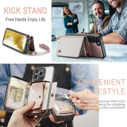 For Samsung Galaxy S23+ 5G JEEHOOD C22 Series Zipper Wallet Leather Phone Case with Dual Lanyard(Rose Gold) - Galaxy S23+ 5G Cases by JEEHOOD | Online Shopping UK | buy2fix