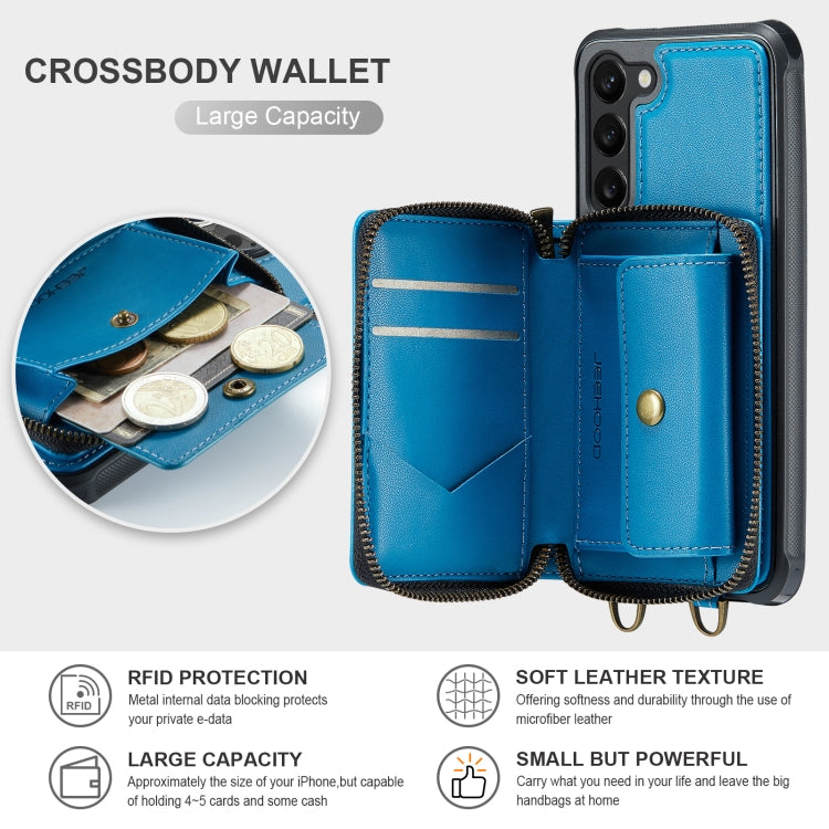 For Samsung Galaxy S23+ 5G JEEHOOD C22 Series Zipper Wallet Leather Phone Case with Dual Lanyard(Blue) - Galaxy S23+ 5G Cases by JEEHOOD | Online Shopping UK | buy2fix