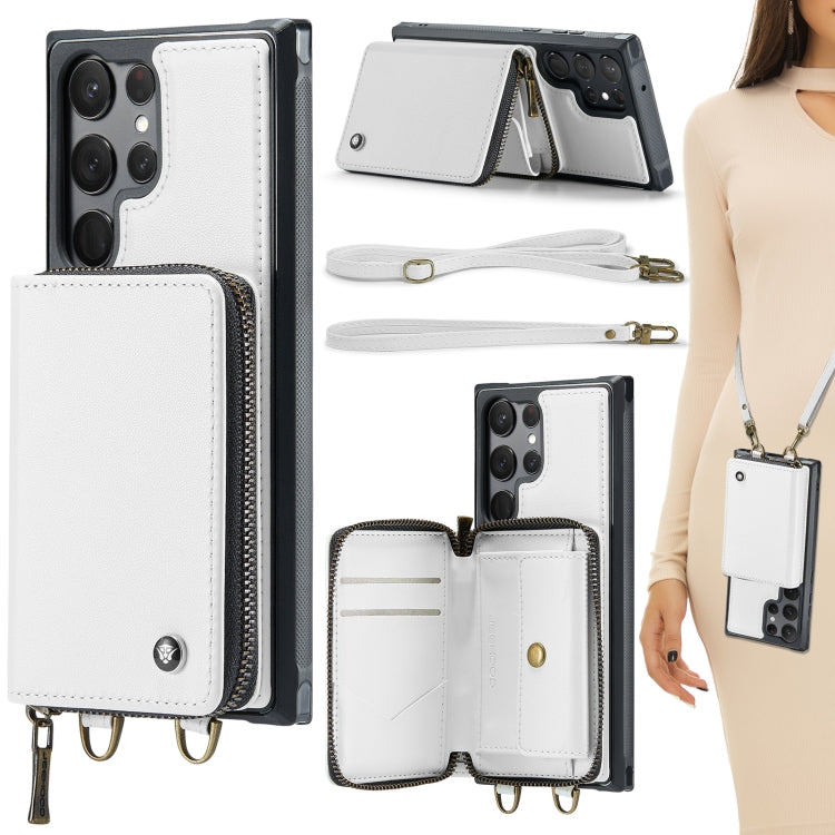 For Samsung Galaxy S23 Ultra 5G JEEHOOD C22 Series Zipper Wallet Leather Phone Case with Dual Lanyard(White) - Galaxy S23 Ultra 5G Cases by JEEHOOD | Online Shopping UK | buy2fix