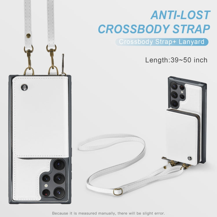 For Samsung Galaxy S23 Ultra 5G JEEHOOD C22 Series Zipper Wallet Leather Phone Case with Dual Lanyard(White) - Galaxy S23 Ultra 5G Cases by JEEHOOD | Online Shopping UK | buy2fix