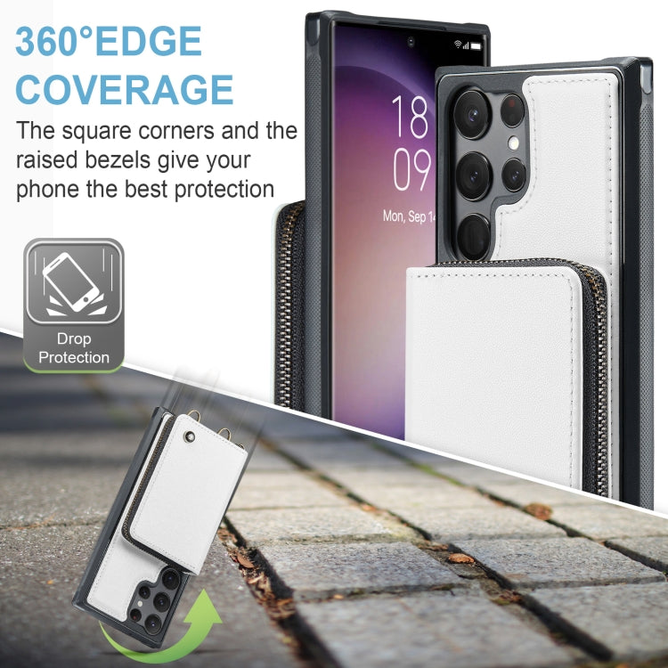 For Samsung Galaxy S23 Ultra 5G JEEHOOD C22 Series Zipper Wallet Leather Phone Case with Dual Lanyard(White) - Galaxy S23 Ultra 5G Cases by JEEHOOD | Online Shopping UK | buy2fix