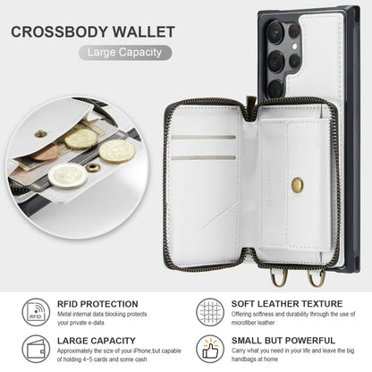 For Samsung Galaxy S23 Ultra 5G JEEHOOD C22 Series Zipper Wallet Leather Phone Case with Dual Lanyard(White) - Galaxy S23 Ultra 5G Cases by JEEHOOD | Online Shopping UK | buy2fix