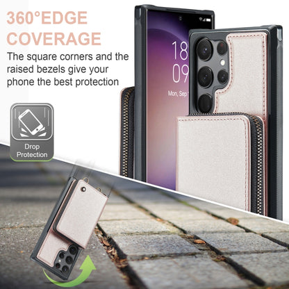 For Samsung Galaxy S23 Ultra 5G JEEHOOD C22 Series Zipper Wallet Leather Phone Case with Dual Lanyard(Rose Gold) - Galaxy S23 Ultra 5G Cases by JEEHOOD | Online Shopping UK | buy2fix