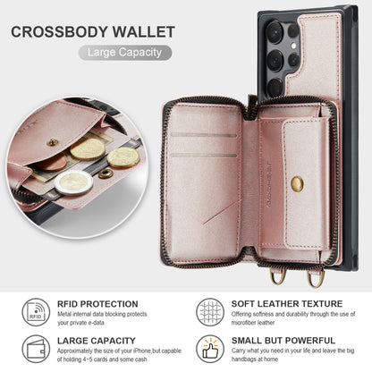 For Samsung Galaxy S23 Ultra 5G JEEHOOD C22 Series Zipper Wallet Leather Phone Case with Dual Lanyard(Rose Gold) - Galaxy S23 Ultra 5G Cases by JEEHOOD | Online Shopping UK | buy2fix