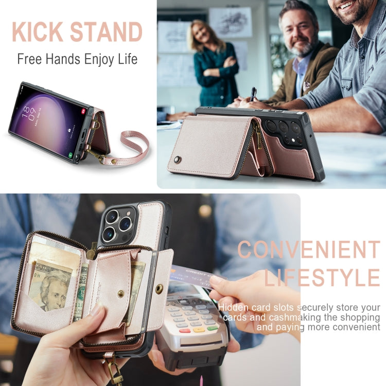 For Samsung Galaxy S23 Ultra 5G JEEHOOD C22 Series Zipper Wallet Leather Phone Case with Dual Lanyard(Rose Gold) - Galaxy S23 Ultra 5G Cases by JEEHOOD | Online Shopping UK | buy2fix