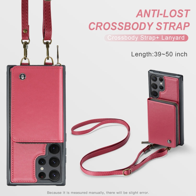 For Samsung Galaxy S23 Ultra 5G JEEHOOD C22 Series Zipper Wallet Leather Phone Case with Dual Lanyard(Red) - Galaxy S23 Ultra 5G Cases by JEEHOOD | Online Shopping UK | buy2fix