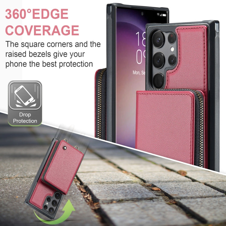 For Samsung Galaxy S23 Ultra 5G JEEHOOD C22 Series Zipper Wallet Leather Phone Case with Dual Lanyard(Red) - Galaxy S23 Ultra 5G Cases by JEEHOOD | Online Shopping UK | buy2fix