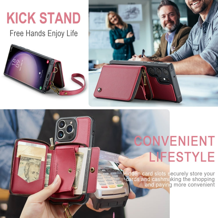 For Samsung Galaxy S23 Ultra 5G JEEHOOD C22 Series Zipper Wallet Leather Phone Case with Dual Lanyard(Red) - Galaxy S23 Ultra 5G Cases by JEEHOOD | Online Shopping UK | buy2fix