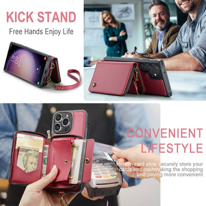 For Samsung Galaxy S23 Ultra 5G JEEHOOD C22 Series Zipper Wallet Leather Phone Case with Dual Lanyard(Red) - Galaxy S23 Ultra 5G Cases by JEEHOOD | Online Shopping UK | buy2fix