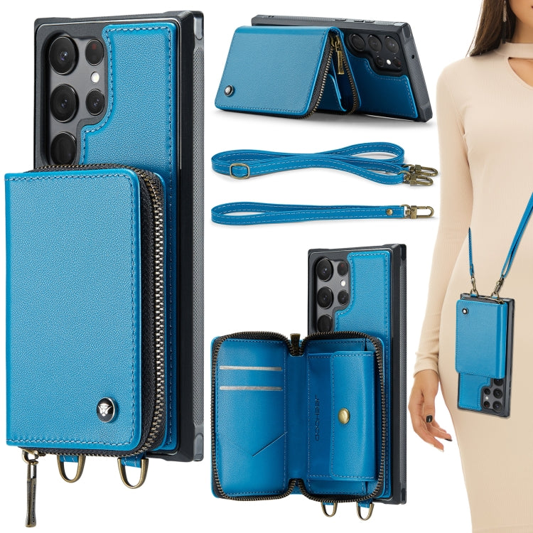 For Samsung Galaxy S23 Ultra 5G JEEHOOD C22 Series Zipper Wallet Leather Phone Case with Dual Lanyard(Blue) - Galaxy S23 Ultra 5G Cases by JEEHOOD | Online Shopping UK | buy2fix