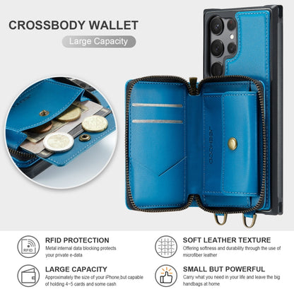 For Samsung Galaxy S23 Ultra 5G JEEHOOD C22 Series Zipper Wallet Leather Phone Case with Dual Lanyard(Blue) - Galaxy S23 Ultra 5G Cases by JEEHOOD | Online Shopping UK | buy2fix