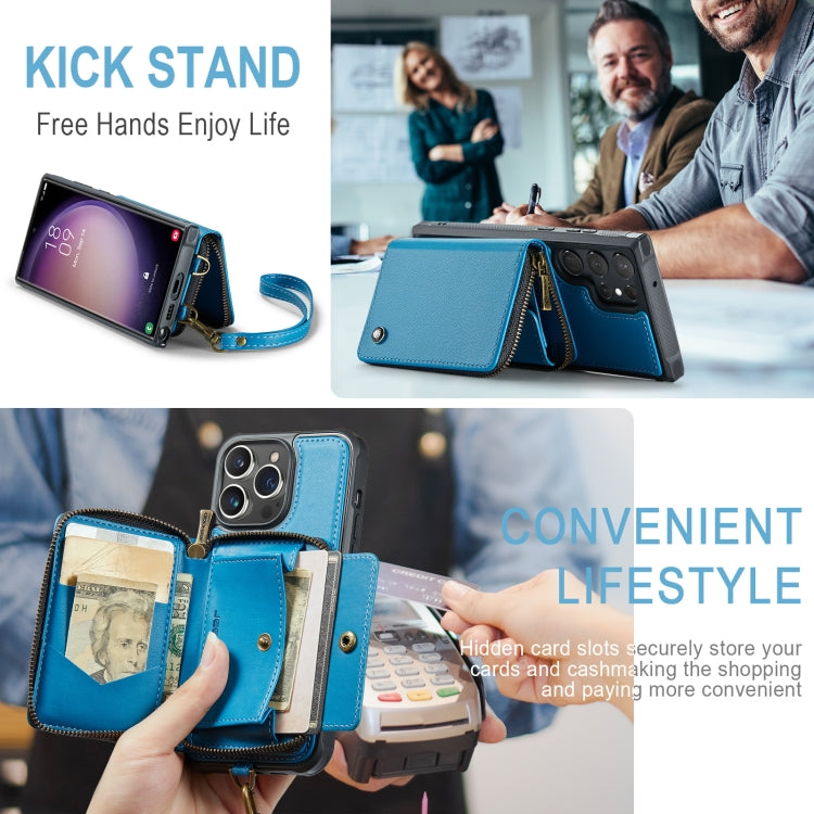 For Samsung Galaxy S23 Ultra 5G JEEHOOD C22 Series Zipper Wallet Leather Phone Case with Dual Lanyard(Blue) - Galaxy S23 Ultra 5G Cases by JEEHOOD | Online Shopping UK | buy2fix
