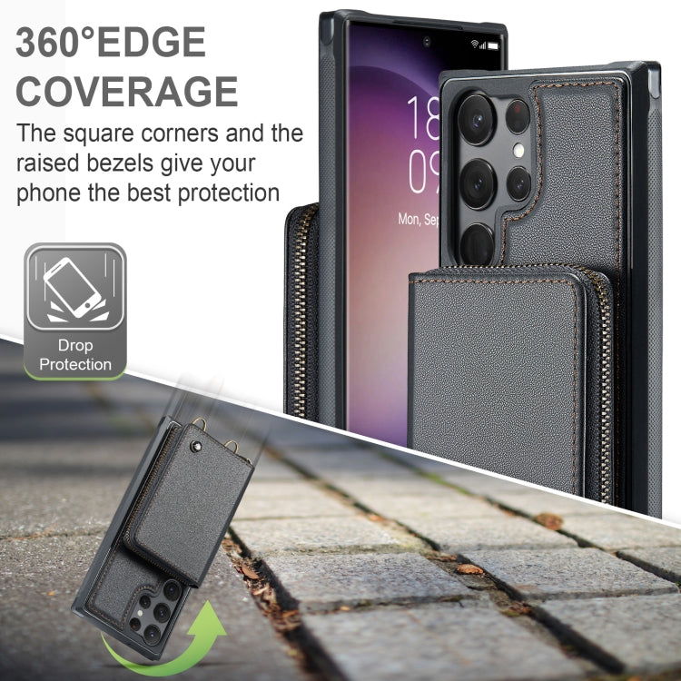 For Samsung Galaxy S23 Ultra 5G JEEHOOD C22 Series Zipper Wallet Leather Phone Case with Dual Lanyard(Black) - Galaxy S23 Ultra 5G Cases by JEEHOOD | Online Shopping UK | buy2fix