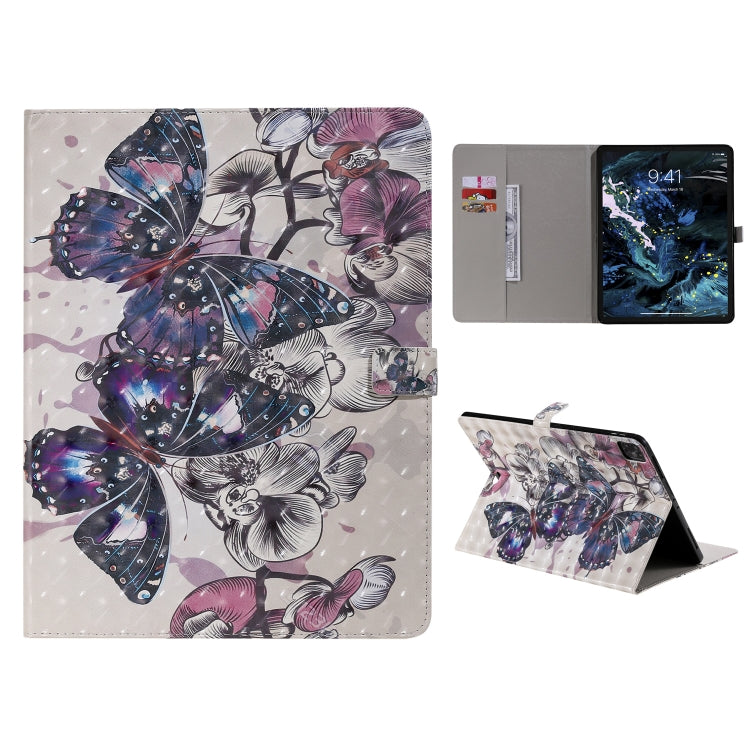 For iPad Pro 12.9 (2020) 3D Colored Drawing Horizontal Flip Leather Tablet Case with Holder & Card Slot & Wallet(Black Butterfly) - iPad Pro 12.9 (2020) Cases by buy2fix | Online Shopping UK | buy2fix