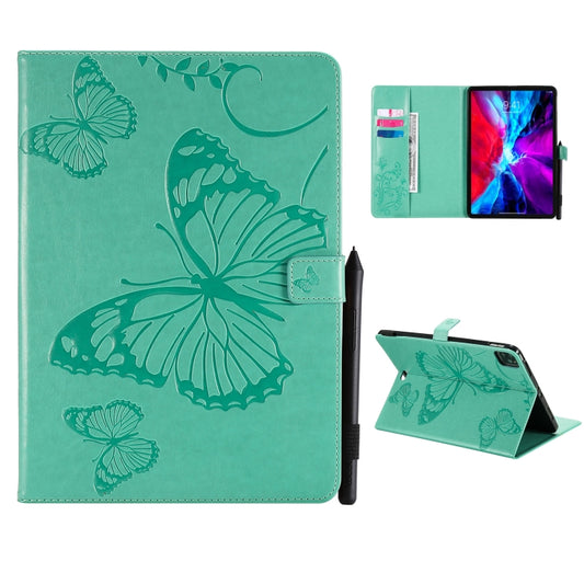 For iPad Pro 12.9 (2020) Pressed Printing Butterfly Pattern Horizontal Flip Leather Tablet Case with Holder & Card Slots & Wallet(Green) - iPad Pro 12.9 (2020) Cases by buy2fix | Online Shopping UK | buy2fix