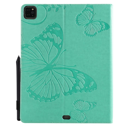 For iPad Pro 12.9 (2020) Pressed Printing Butterfly Pattern Horizontal Flip Leather Tablet Case with Holder & Card Slots & Wallet(Green) - iPad Pro 12.9 (2020) Cases by buy2fix | Online Shopping UK | buy2fix