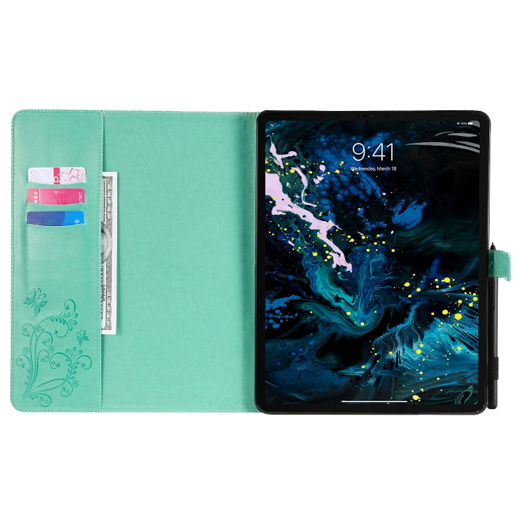 For iPad Pro 12.9 (2020) Pressed Printing Butterfly Pattern Horizontal Flip Leather Tablet Case with Holder & Card Slots & Wallet(Green) - iPad Pro 12.9 (2020) Cases by buy2fix | Online Shopping UK | buy2fix
